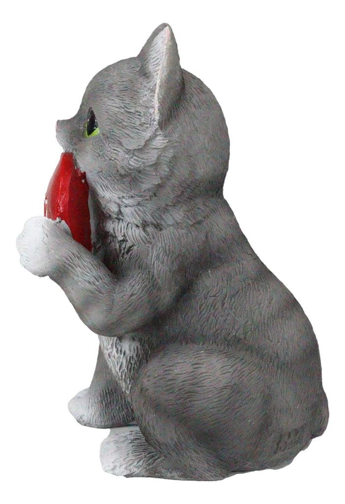 Ebros Gift Feline Gray Tabby Cat Kitten Holding Large Red Heart Sign I Love You Figurine
