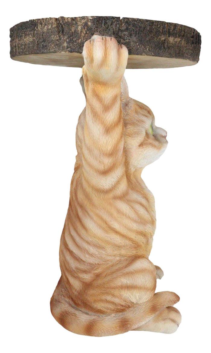 Ebros Gift Feline Orange Tabby Cat Kitten Holding Faux Wood Slice Table Stand Figurine