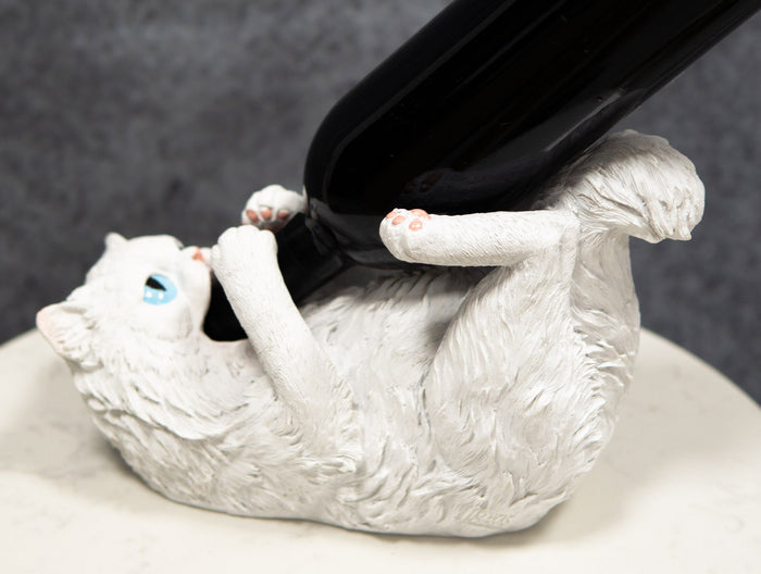 ebros gift Feline Purrfectly Divine White Angel Kitty Cat Wine Bottle Holder Caddy Figurine