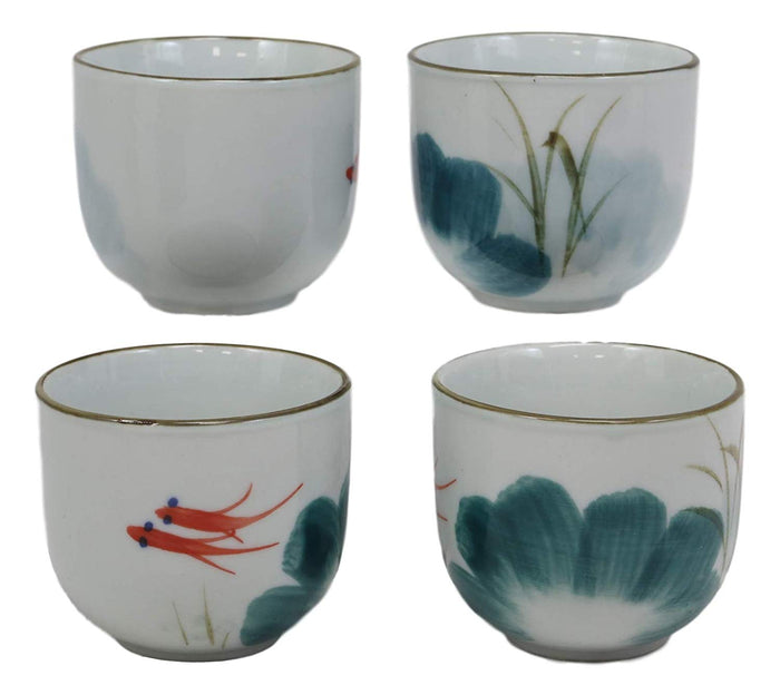 Ebros Gift Feng Shui 2 Swimming Koi Fishes In Zen Pond Porcelain Sake Flask And 4 Cups Set