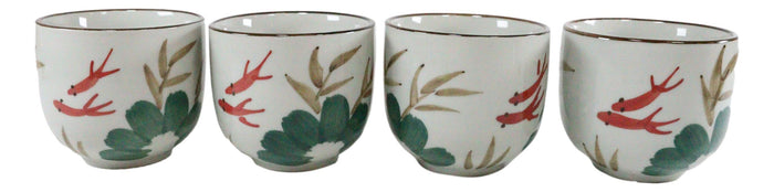 Ebros Gift Feng Shui Auspicious Koi Fish Pair In Lily Pond Ceramic Teapot & 4 Tea Cups Set