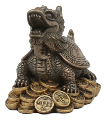 Ebros Gift Feng Shui Celestial Black Dragon Turtle Statue Charm For Protection And Wealth