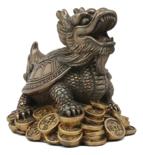 Ebros Gift Feng Shui Celestial Black Dragon Turtle Statue Charm For Protection And Wealth