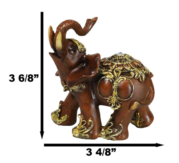 Ebros Gift Feng Shui Faux Wood Left Facing Trunk Up Elephant With Golden Tapestry Figurine