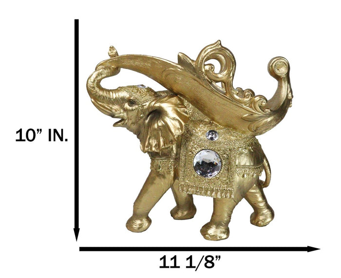 Ebros Gift Feng Shui Golden Thai Buddha Elephant With Leaf And White Crystals Wine Holder