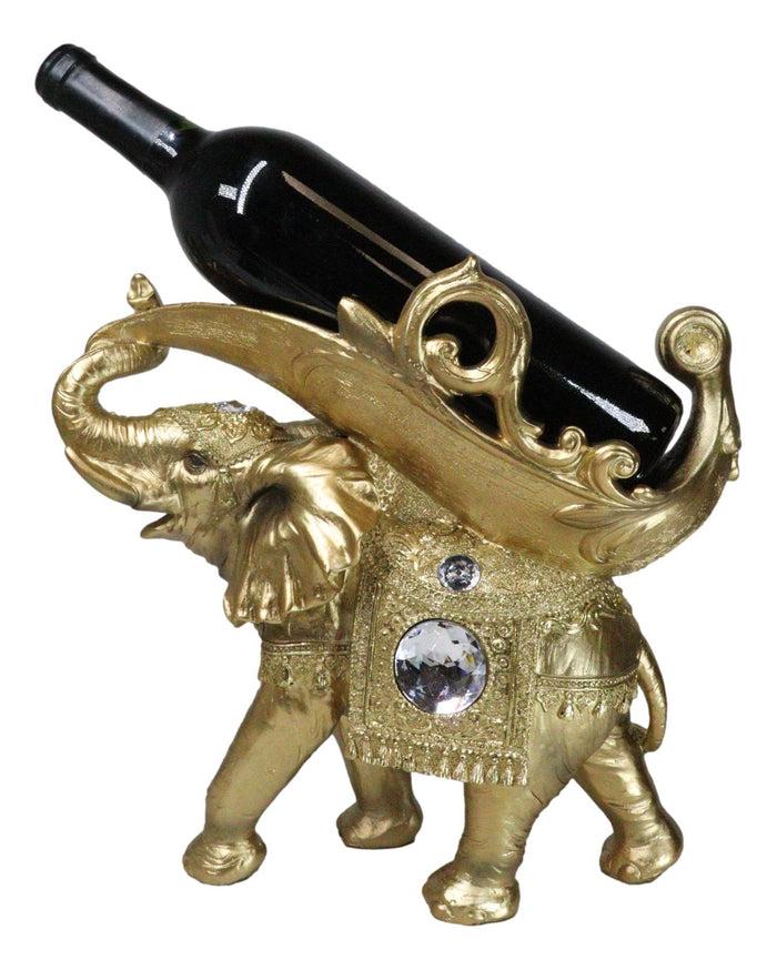ebros gift Feng Shui Golden Thai Buddha Elephant With Leaf and White Crystals Wine Holder