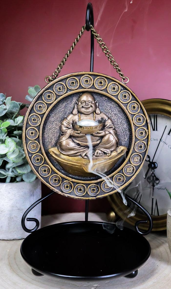 ebros gift Feng Shui Lucky Buddha Hotei Medallion Backflow Incense Burner With Stand 9.75"H