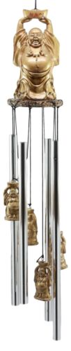 Ebros Gift Feng Shui Lucky Buddha With Golden Nugget Wind Chime 23"Long Garden Patio Decor
