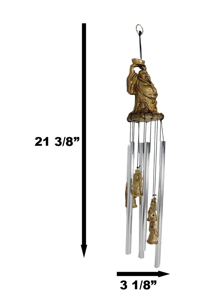 Ebros Gift Feng Shui Lucky Buddha With Golden Nugget Wind Chime 23"Long Garden Patio Decor