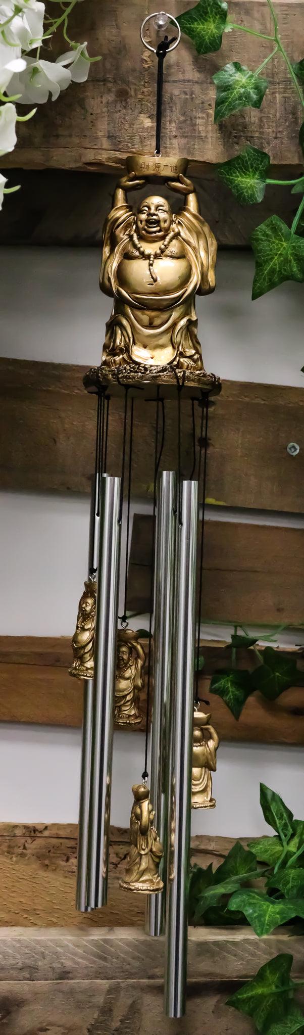 ebros gift Feng Shui Lucky Buddha With Golden Nugget Wind Chime 23"Long Garden Patio Decor
