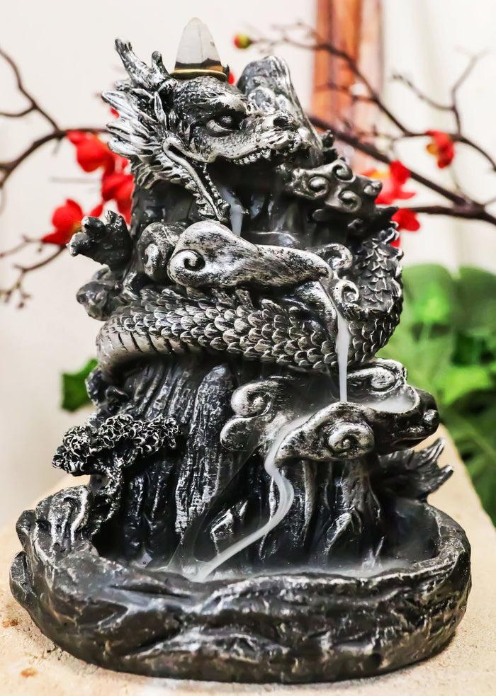 ebros gift Feng Shui Oriental Dragon King On Rocky Mountain Backflow Cone Incense Holder