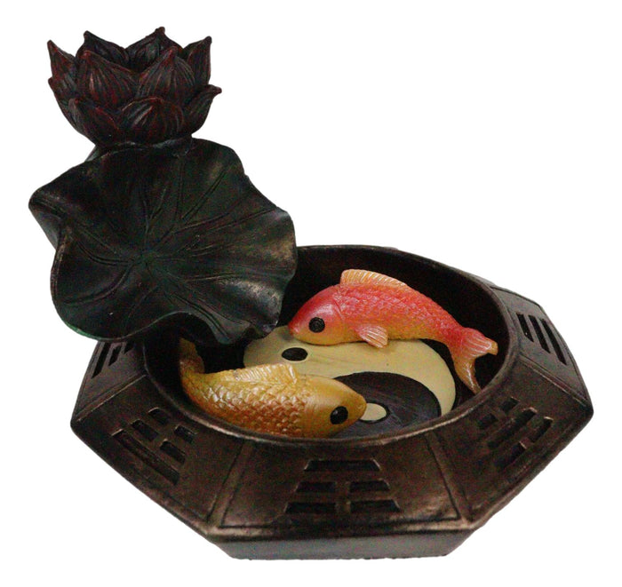 Ebros Gift Feng Shui Padma Lotus Basin Yin Yang Koi Fishes Backflow Incense Cone Burner
