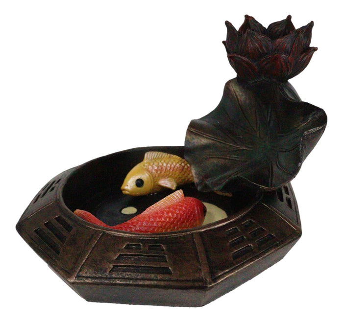 Ebros Gift Feng Shui Padma Lotus Basin Yin Yang Koi Fishes Backflow Incense Cone Burner