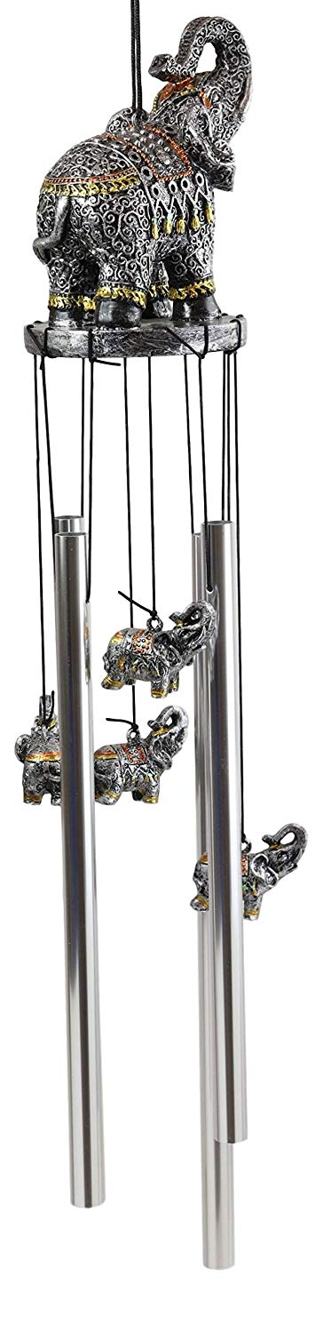 Ebros Gift Feng Shui Thai Buddha Elephant In Filigree Art Figurine Crown Garden Wind Chime