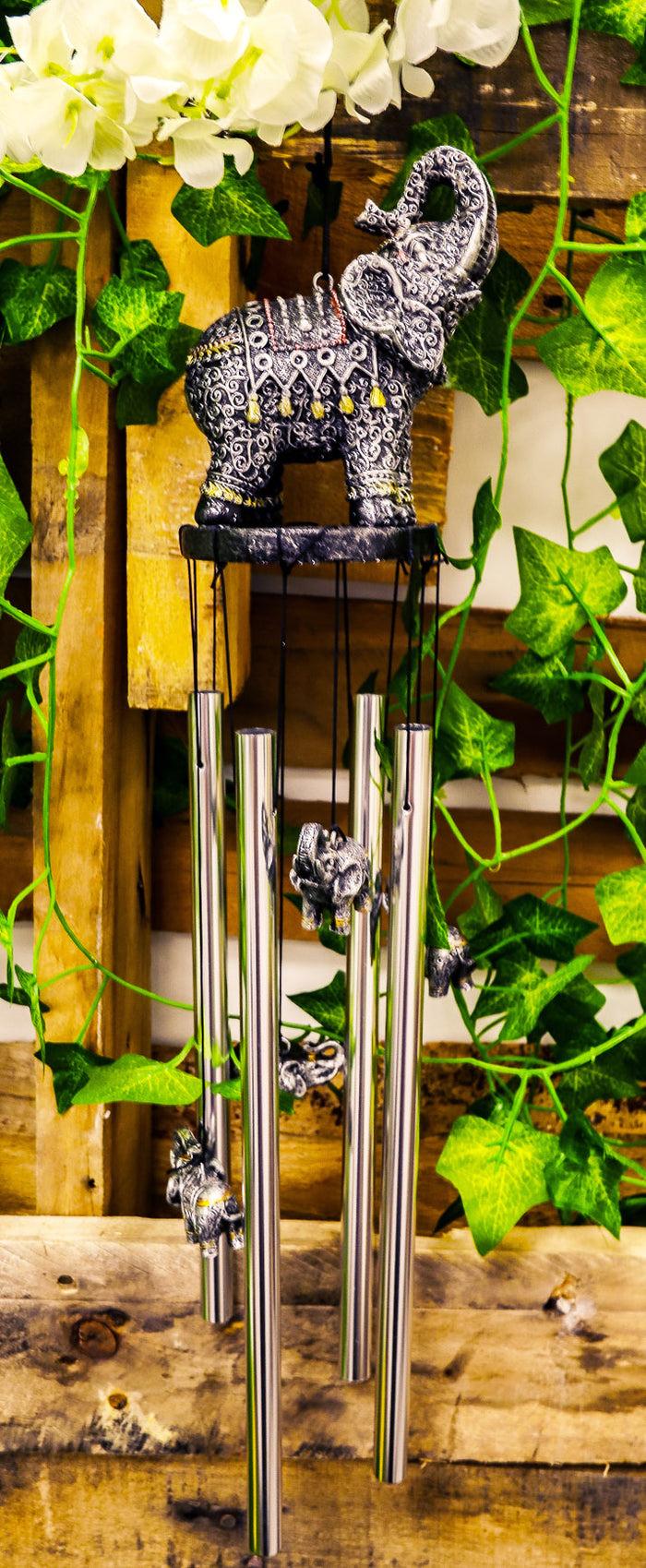 Ebros Gift Feng Shui Thai Buddha Elephant In Filigree Art Figurine Crown Garden Wind Chime