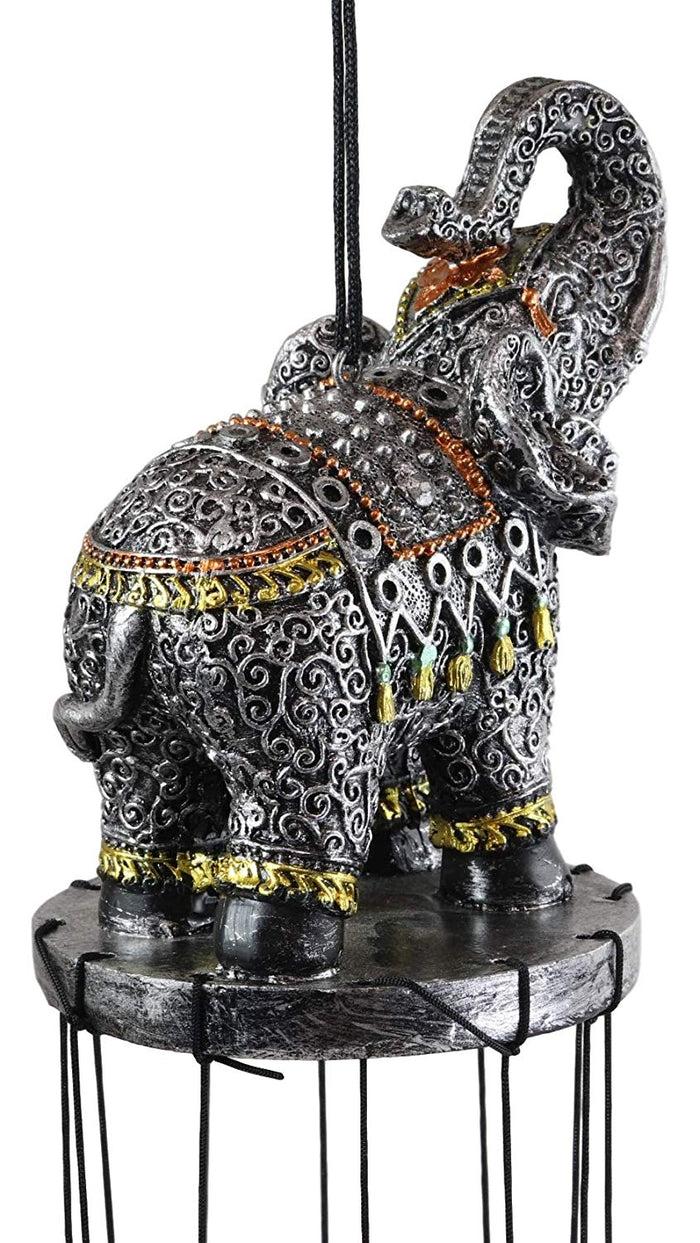 Ebros Gift Feng Shui Thai Buddha Elephant In Filigree Art Figurine Crown Garden Wind Chime