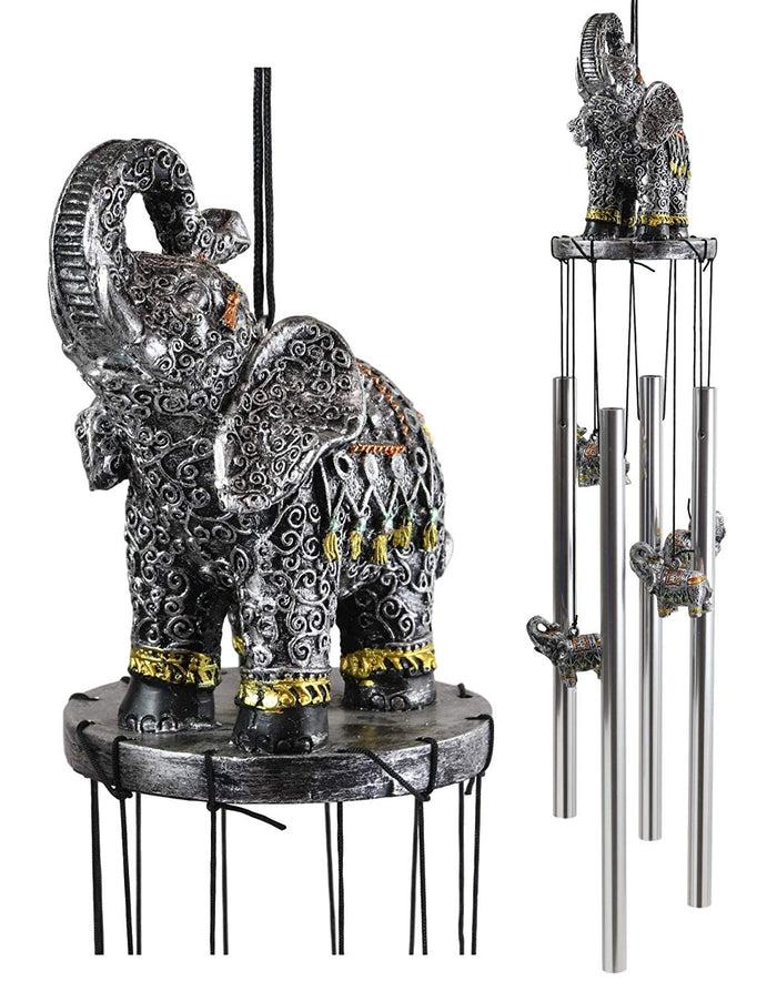 ebros gift Feng Shui Thai Buddha Elephant In Filigree Art Figurine Crown Garden Wind Chime