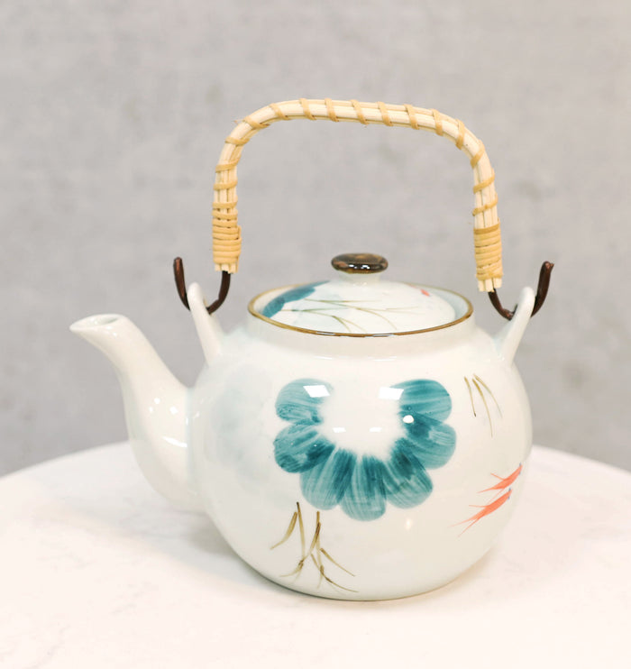 ebros gift Feng Shui Yin Yang Koi Fish Pair In Lily Pond Ceramic Tea Pot 38oz Teapot Decor