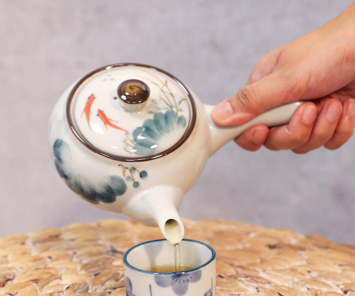 ebros gift Feng Shui Yin Yang Koi Fish Pair Small Ceramic Tea Pot 12oz With Side Arm Handle