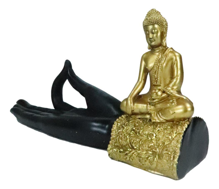 Ebros Gift Feng Shui Yoga Shunya Mudra Golden Buddha Palm Hand Incense Burner Figurine