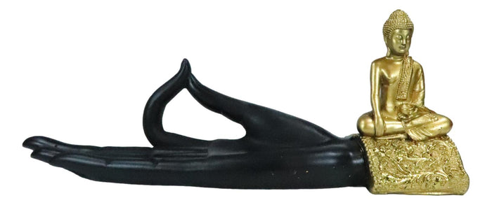 Ebros Gift Feng Shui Yoga Shunya Mudra Golden Buddha Palm Hand Incense Burner Figurine