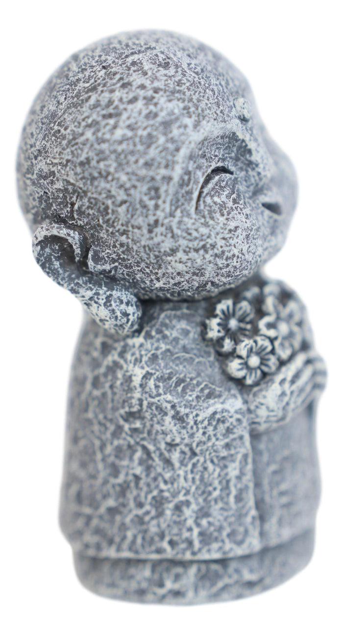 Ebros Gift Feng Shui Zen Blissful Japanese Jizo Monk Holding Flowers Mini Figurine 3"Tall