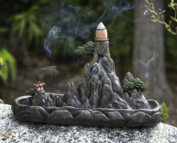 ebros gift Feng Shui Zen Mountain Range Buddhist Pagoda Temple Backflow Cone Incense Holder
