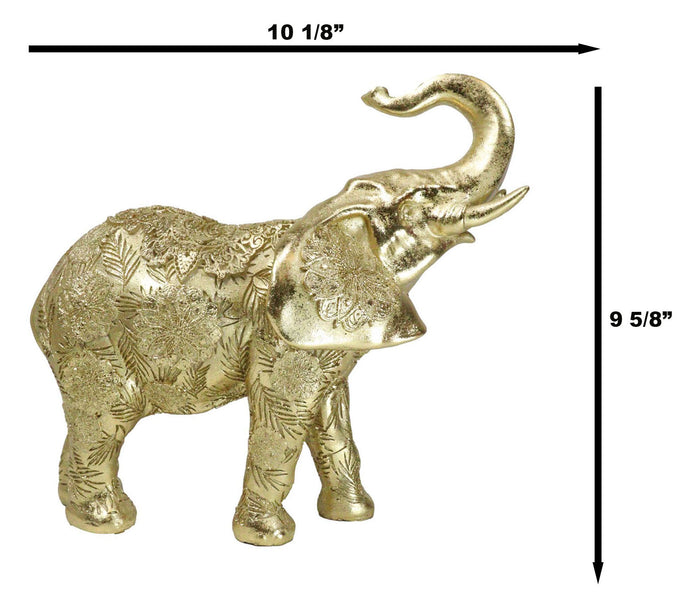 Ebros Gift Feng Shui Zen Royal Gold Ornate Mandala Design Elephant With Trunk Up Figurine