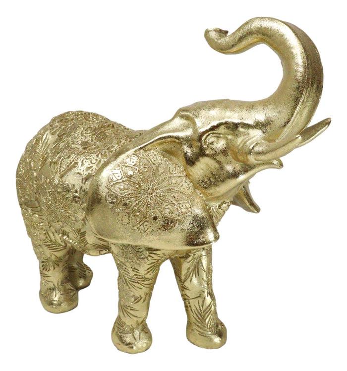 Ebros Gift Feng Shui Zen Royal Gold Ornate Mandala Design Elephant With Trunk Up Figurine