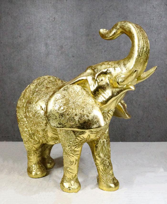 ebros gift Feng Shui Zen Royal Gold Ornate Mandala Design Elephant With Trunk Up Figurine