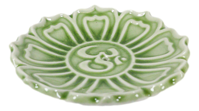Ebros Gift Fengshui Zen Buddha Om Lotus Padma Flower Ceramic Round Disc Incense Burner