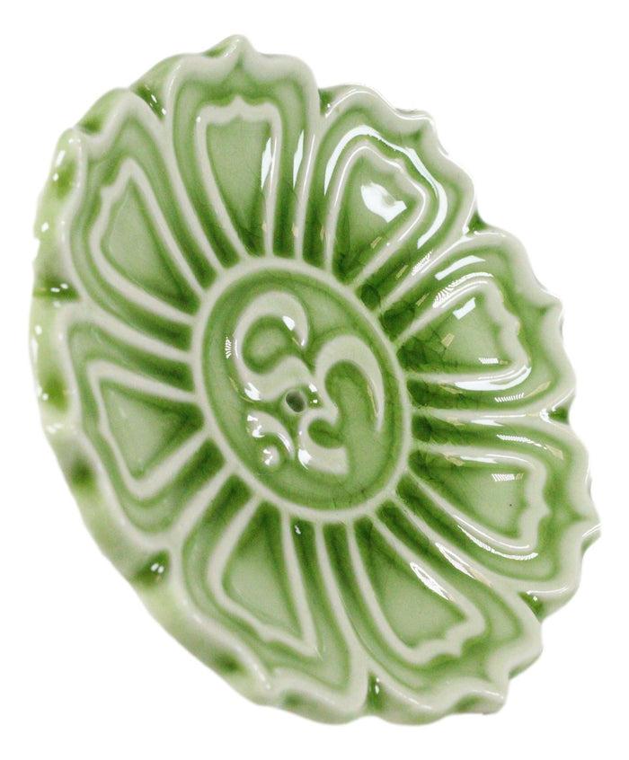 Ebros Gift Fengshui Zen Buddha Om Lotus Padma Flower Ceramic Round Disc Incense Burner