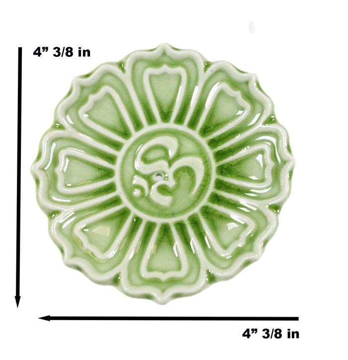 Ebros Gift Fengshui Zen Buddha Om Lotus Padma Flower Ceramic Round Disc Incense Burner