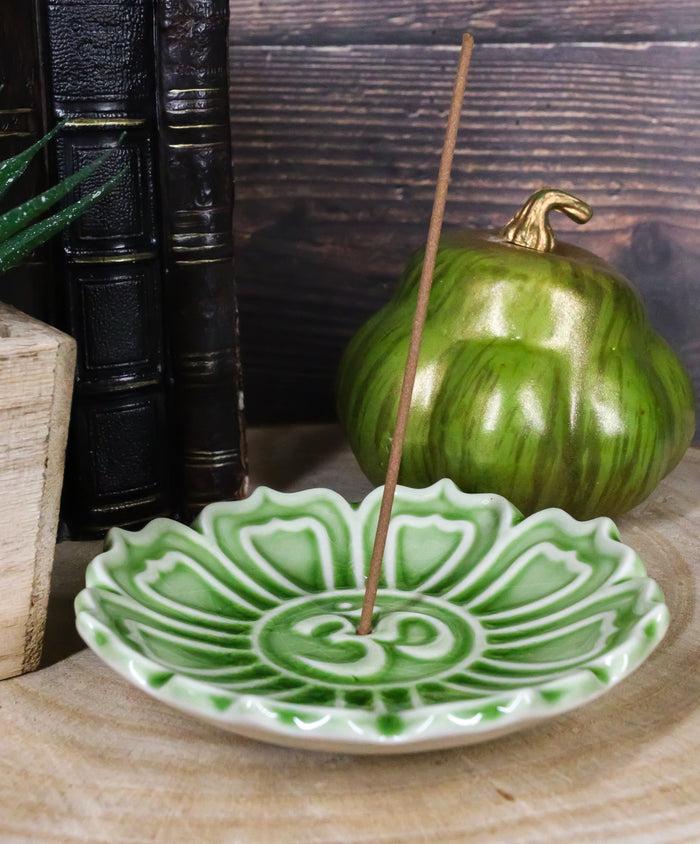 ebros gift Fengshui Zen Buddha Om Lotus Padma Flower Ceramic Round Disc Incense Burner