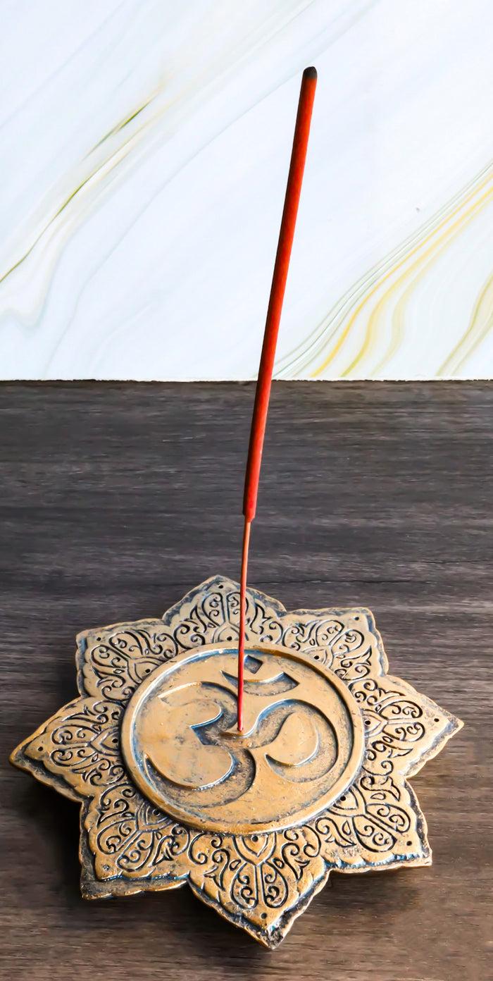 ebros gift Fengshui Zen Buddha Om Symbol Mandala Lotus Padma Flower Incense Burner Figurine