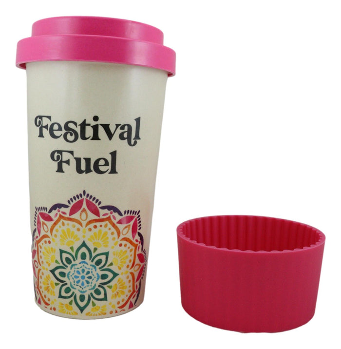 Ebros Gift Festival Fuel Mandala Bamboo Fiber Reusable Travel Mug Cup W/ Lid And Sleeve