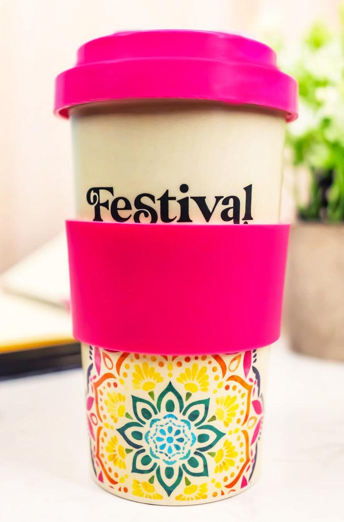 Ebros Gift Festival Fuel Mandala Bamboo Fiber Reusable Travel Mug Cup W/ Lid And Sleeve