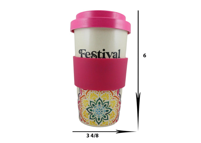Ebros Gift Festival Fuel Mandala Bamboo Fiber Reusable Travel Mug Cup W/ Lid And Sleeve