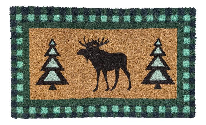 Ebros Gift Festive Elk Moose Christmas Trees Coir Coconut Fiber Floor Mat Doormat 29"X17"
