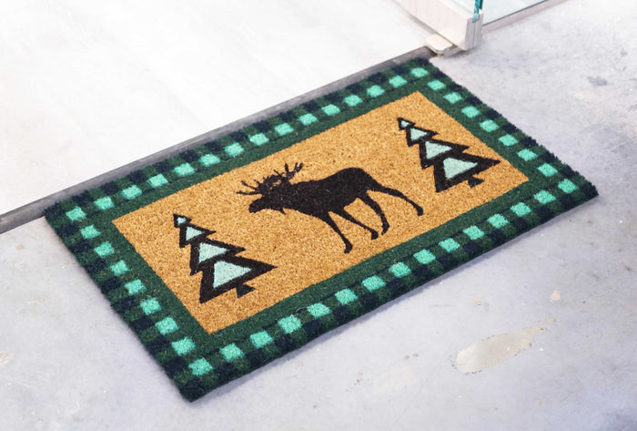 ebros gift Festive Elk Moose Christmas Trees Coir Coconut Fiber Floor Mat Doormat 29"X17"
