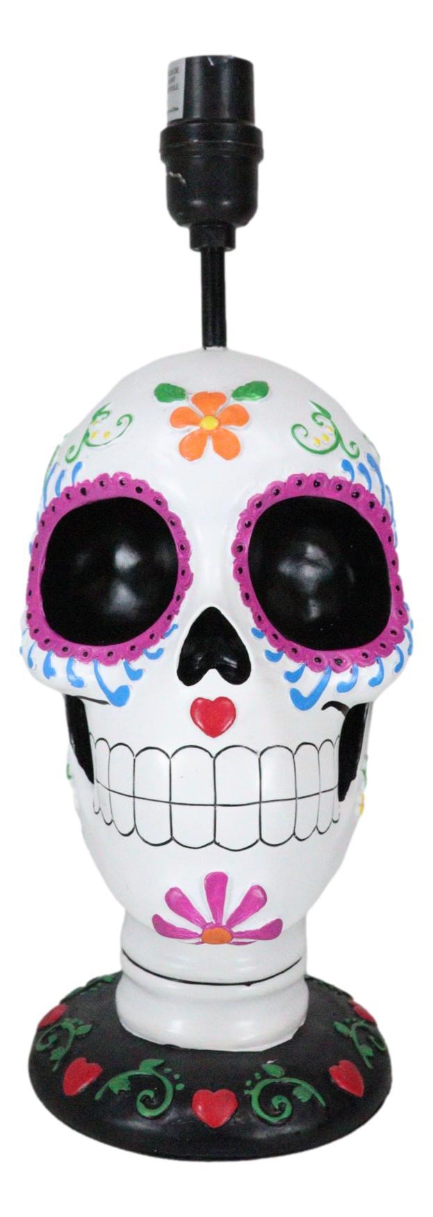 Ebros Gift Festive Lights Macabre Day Of The Dead Sugar Skull Floral Sculptural Table Lamp