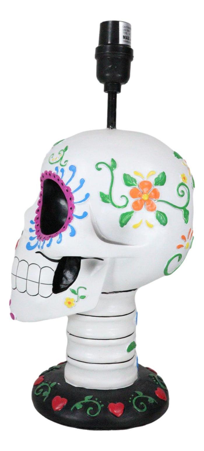 Ebros Gift Festive Lights Macabre Day Of The Dead Sugar Skull Floral Sculptural Table Lamp