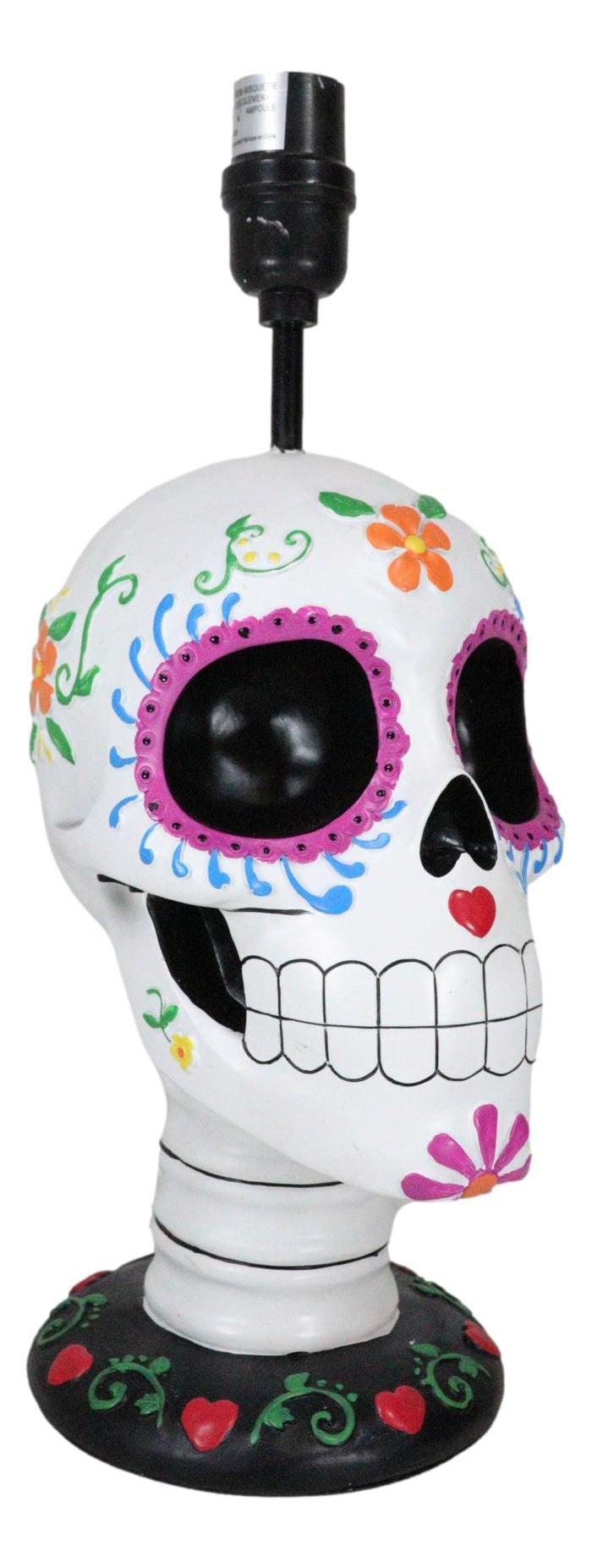 Ebros Gift Festive Lights Macabre Day Of The Dead Sugar Skull Floral Sculptural Table Lamp