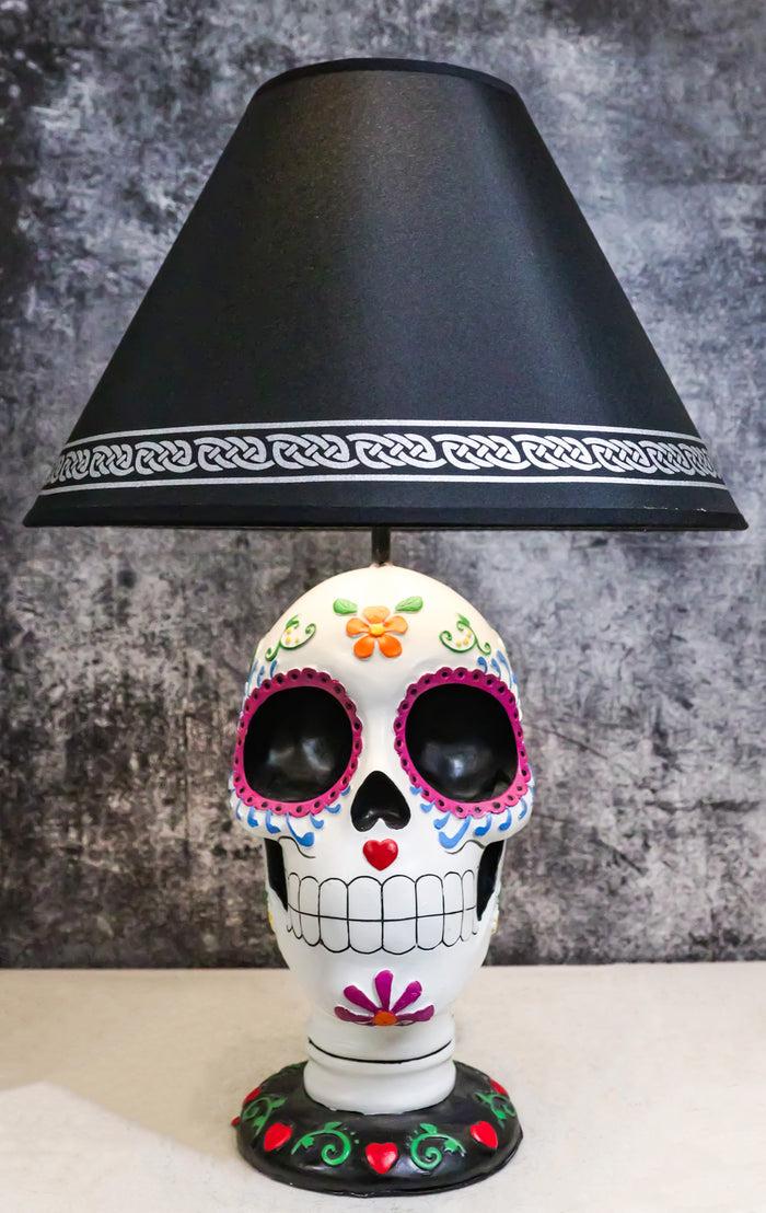 ebros gift Festive Lights Macabre Day Of The Dead Sugar Skull Floral Sculptural Table Lamp