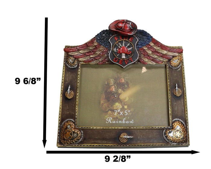 Ebros Gift Fire Department Fireman Helmet Hose And USA Flag Angel Wings 5"X7" Picture Frame