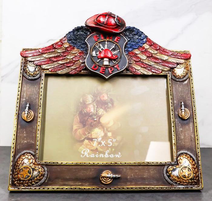 ebros gift Fire Department Fireman Helmet Hose And USA Flag Angel Wings 5"X7" Picture Frame