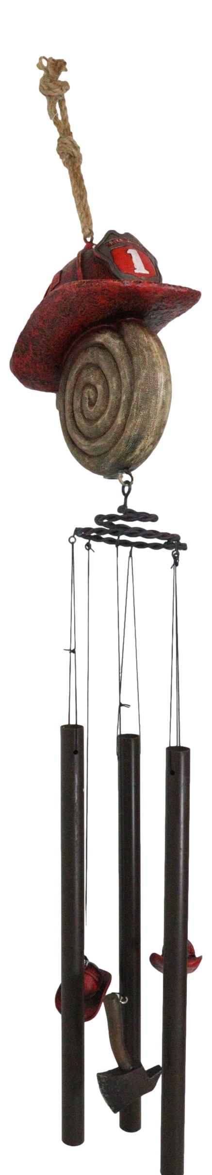 Ebros Gift Fire Fighter Axe Fireman Station Number 1 Hat With Coiled Water Hose Wind Chime