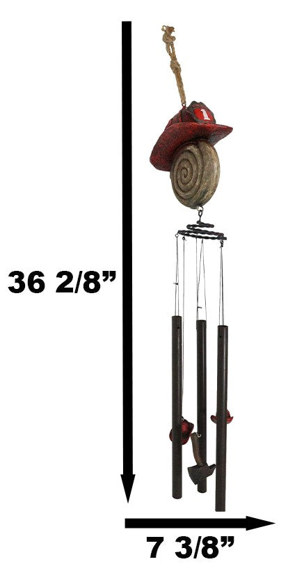 Ebros Gift Fire Fighter Axe Fireman Station Number 1 Hat With Coiled Water Hose Wind Chime
