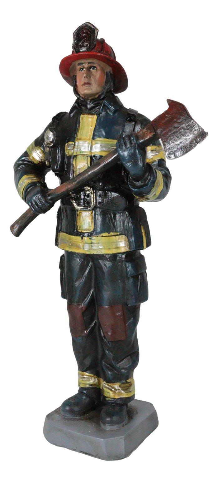 Ebros Gift Fire Fighter Fireman In Bunker Gear Suit And Air Tank Holding An Axe Figurine