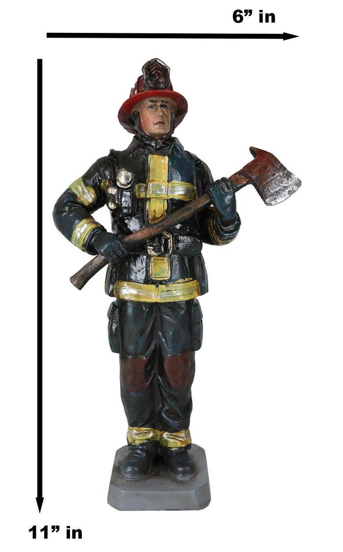 Ebros Gift Fire Fighter Fireman In Bunker Gear Suit And Air Tank Holding An Axe Figurine